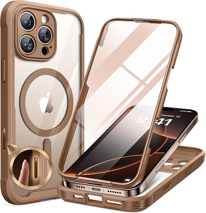 Miracase Magnetic for iPhone 12 Pro Max Case [Compatible with MagSafe] Full-Body Phone case with Built-in Glass Screen Protector& Camera Protector, Military Drop Proof 12 Pro Max Cover