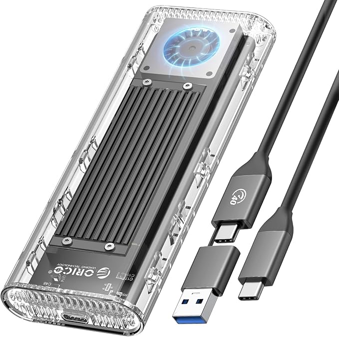 ORICO 40Gbps M.2 NVMe SSD Enclosure with Built-in Cooling Fan, Tool-Free External Hard Drive Enclosure, Support 2230 2242 2260 2280(M Key), Compatible with Thunderbolt 3/4 USB4/3.2/3.1/3.0/2.0-TCM2U4