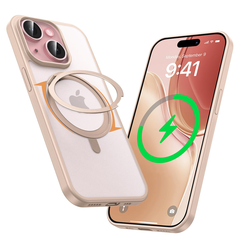 MAGIC JOHN for iPhone 15 Case 360° Rotatable Magnetic Invisible Stand, Fit for MagSafe 15 Phone Case, 16FT Military Grade Shockproof for iPhone Case with Kickstand, Rose Gold