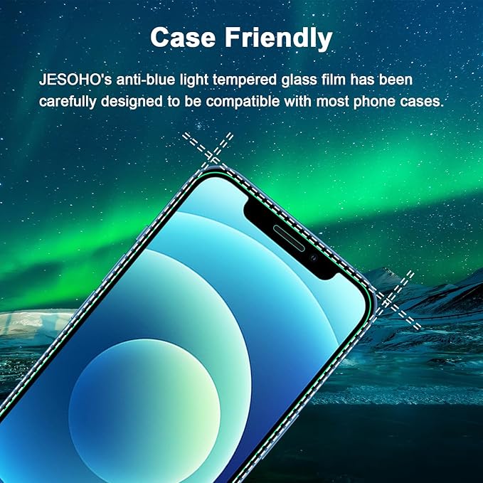 Blue Light Screen Protector for iPhone 12/12 Pro, (6.1") HD Anti Blue Light Blocking Tempered Glass Film, Eye Protection, Case Friendly, No Bubble,with Easy Installation Kit, 2 Pack