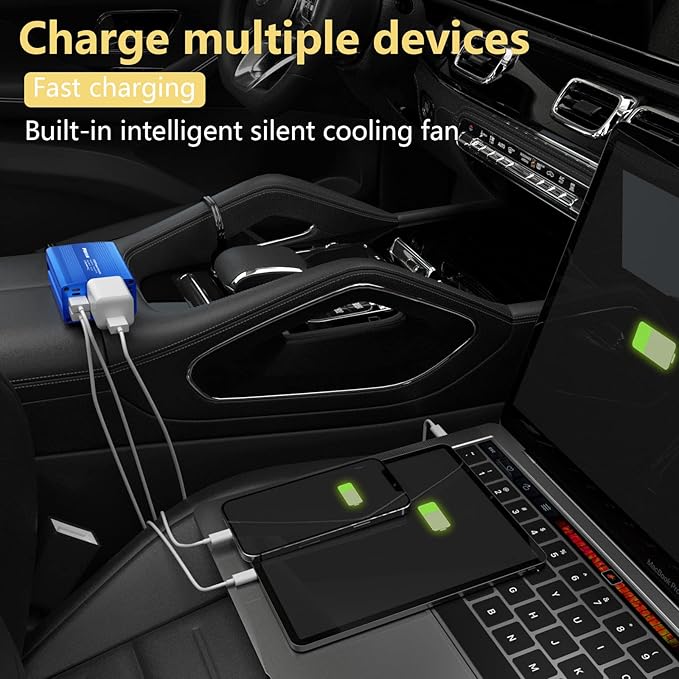 150W Car Power Inverter DC 12V to 110V AC Converter with 3.1A Dual USB Power inverters for Vehicles,Road Trip Essentials Camping Accessories Blue
