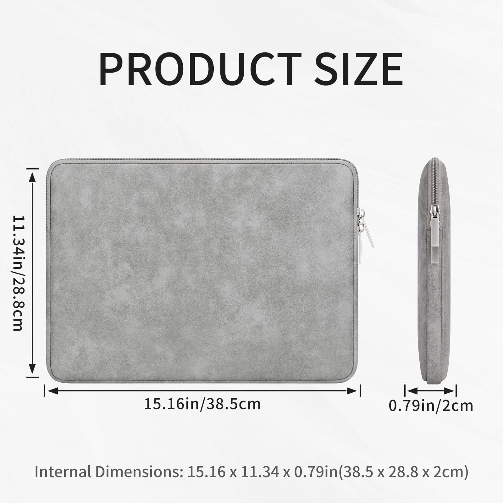 RAINYEAR 15.6 Inch Laptop Sleeve PU Suede Leather Case Padded Cover, Gray