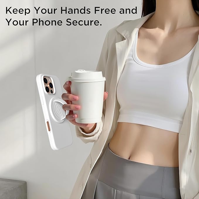 Magnetic Phone Ring Grip Holder, Silicone Finger Loop Grip, Compatible with MasSafe, Back of Phone for iPhone Pro Max/Plus/16/15/15/14/13/12 Series, White