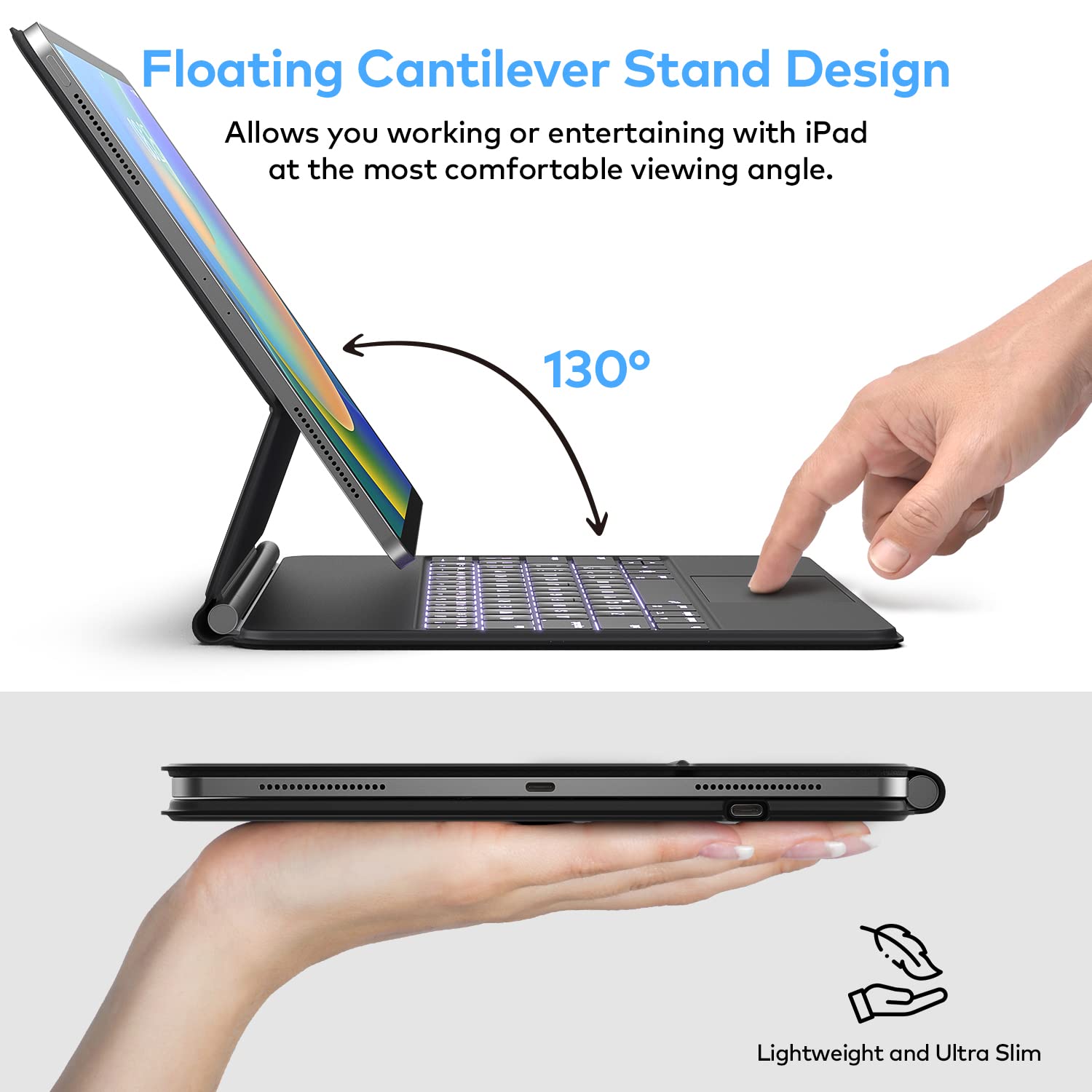 Keyboard Case for iPad Air 11-inch (M4 2026/M3 2025/M2 2024) & iPad Pro 11 inch(1st/2nd/3rd/4th Generation)–Magic-Style Magnetic Keyboard Case with Multi-Touch Trackpad for 10.9” iPad Air 4th/5th Gen.