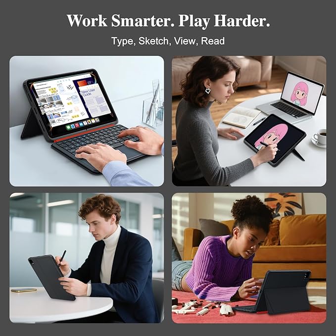 iPad Keyboard Case for iPad Air 13 inch (M3 M2 2025 2024),Pro 12.9 inch 6/5/4/3rd Gen,Flex Magnetic Detachable Bluetooth Keyboard with Trackpad,Springy Backlit Keys,Slim iPad Case with Stand (Black)