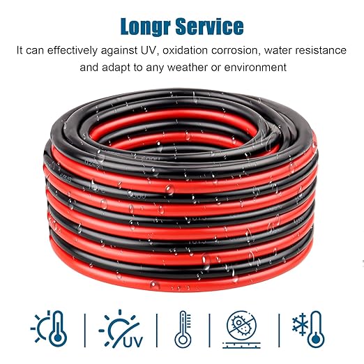 6 Gauge Wire 2 Conductors Copper Wire, 6 AWG Battery Cable Oxygen Free Copper Wire for Solar Panel, Automotive, Trailer, RV and Speaker (6 Gauge 10FT)