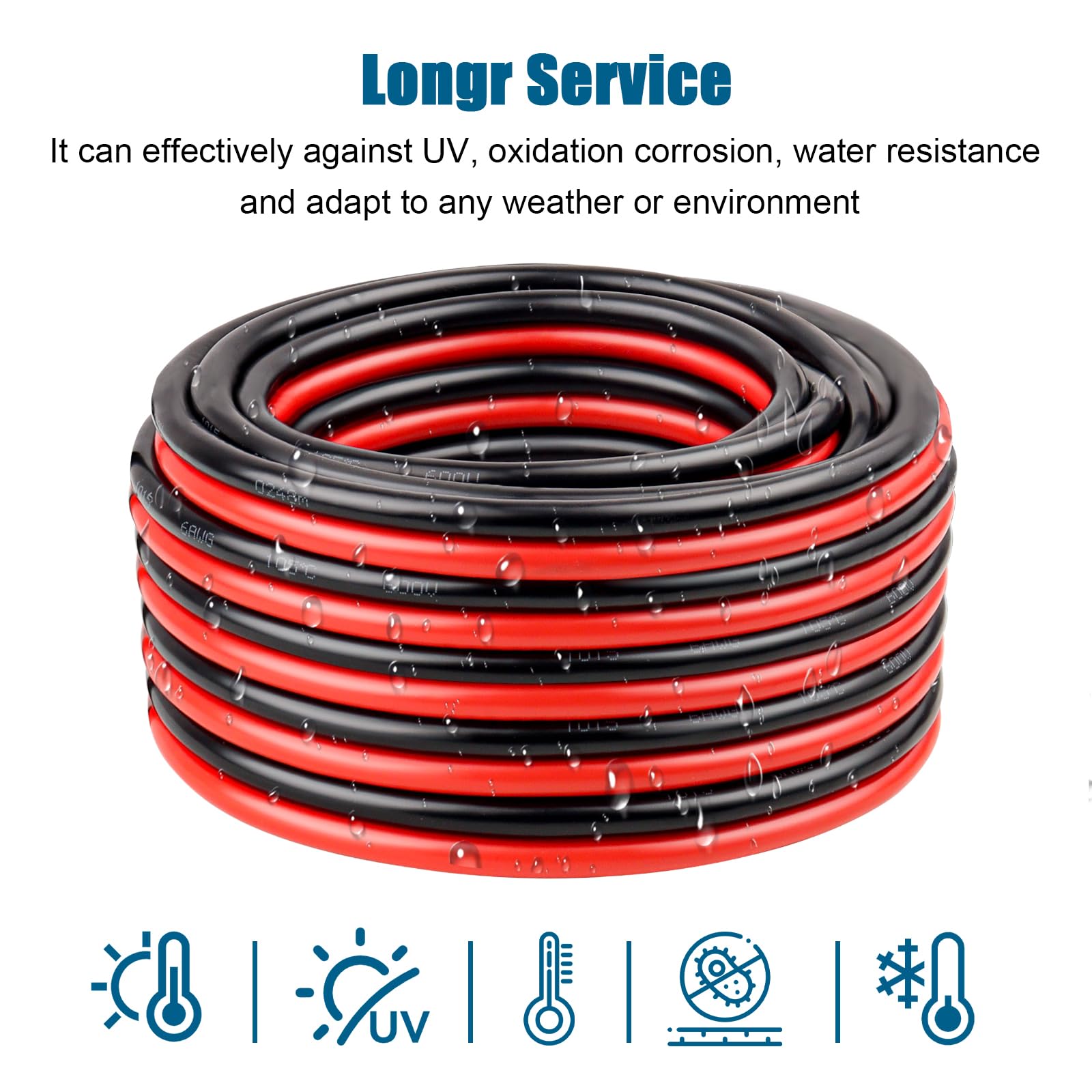 6 Gauge Wire 2 Conductors Copper Wire, 6 AWG Battery Cable Oxygen Free Copper Wire for Solar Panel, Automotive, Trailer, RV and Speaker (6 Gauge 10FT)