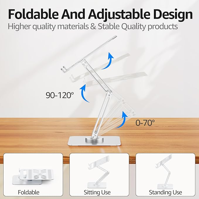Urmust Height Adjustable Laptop Stand for Desk with 360°Rotating Base, Foldable & Portable Laptop Riser, Computer Accessories for Collaborative Work, Compatible with MacBook Pro, All Laptops 10"-17"