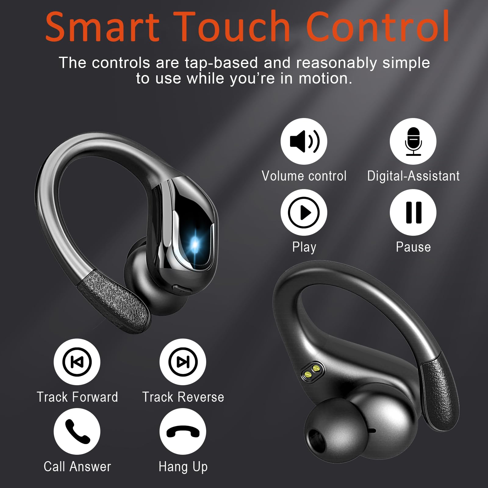 Ltinist Wireless Earbud, Bluetooth 5.3 Headphones Pure Bass Sound with Earhooks, 75H Battery Over Ear Headphones with Dual-LED Display, IP7 Waterproof Earphones Built-in Microphone for Running Sports
