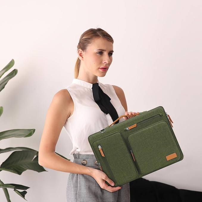 MOSISO 360 Protective Laptop Shoulder Bag,15 inch Computer Bag Compatible with MacBook Air M4 M3 M2/Pro A1990 A1707, Dell XPS Plus,Side Open Messenger Bag with 4 Zipper Pockets&Handle, Olive Green