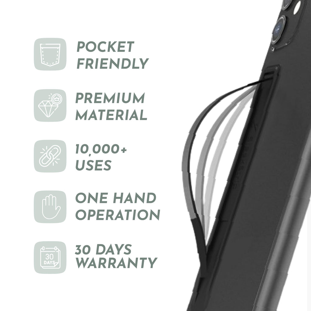 SleekStrip SleekGrip-Essential Ultra Thin Phone Grip Stand,Slim Metal Finger Loop Ring Hand Holder Strap Cell Phone Grips for iPhone 16 Pro Max,17 Air,Android,Case Back - Black x Navy Blue