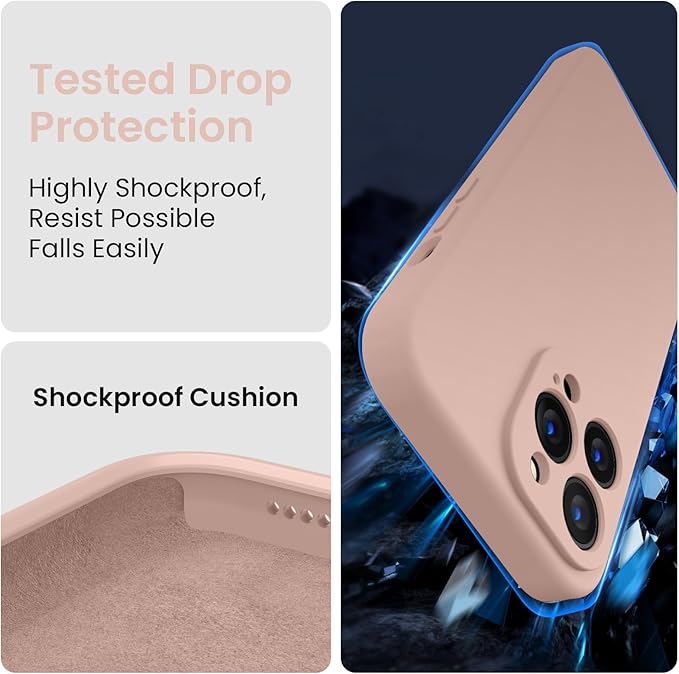 FireNova for iPhone 14 Pro Case, Silicone Upgraded [Camera Protection] Phone Case with [2 Screen Protectors], Soft Anti-Scratch Microfiber Lining Inside, 6.1 inch, Pinksand