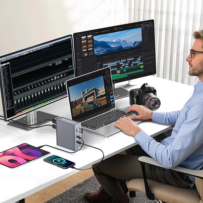 ACASIS USB C Docking Station Dual Monitor, 16-in-1 Laptpop Docking Station with 2* HDMI,VGA,2.5G Ethernet,SD/TF10Gbps USB-C 3.1,3.5mm Audio,PD100W,USBC Hub for MacBook/Dell/Lenovo/HP/ThinkPad (Sliver)