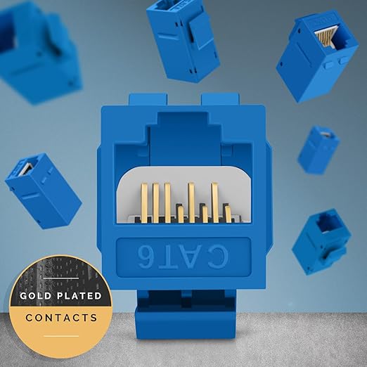 Everest Cat6 RJ45 Keystone Coupler (48-Pack) in Blue - RJ45 Coupler - Cat 6 Couplers - Female to Female Cat6 Keystone Jacks - Ethernet Couplers - Ethernet Cable Extender