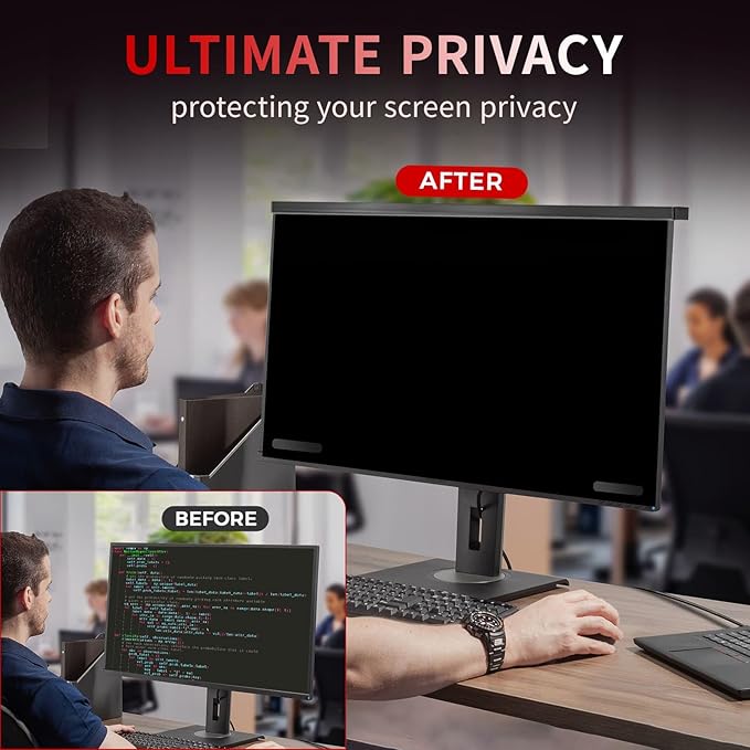 Magnetic 27 Inch Computer Privacy Screen Filter, Hanging Computer Screen Privacy Shield for 16:9 Monitor Removable Anti Blue Light Glare Eye Protection