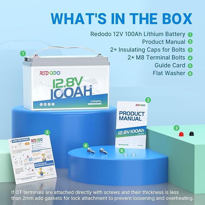 Redodo 12V 100Ah Lithium LiFePO4 Battery, Group 31 Battery Built in 100A BMS, Up to 15000 Cycles, 10 Years Lifetime, Perfect for RV, Off Grid, Solar, Marine, Trolling Motor