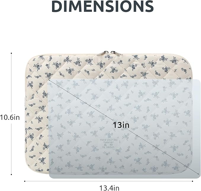 Puffy Laptop Sleeve 13-15.6 Inch Cute Quilted Laptop Protective Case Padded Floral Computer Sleeve for MacBook (A-Light Blue, 13 Inch)
