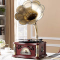 Vintage Gramophone with Bluetooth Output Vintage Record Players Retro Gramophone Turntables for 7" 9" 12" Vinyl Records 3 Speed, Hi-Fi, Handcrafted by Pure Oak (Walnut)