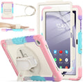 SEYMAC stock Case for Samsung Galaxy Tab A9+ Plus 11'', Full-Body Drop Protection Case with Screen Protector Pencil Holder [360° Rotating Hand Strap] &Stand, Yellowish+Pink