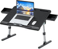 Laptop Bed Tray Table [Luxury PVC Leather], Adjustable Laptop Desk for Bed, Foldable Lap Desk for Laptop with 2 Drawers, Multifunctional Table for Working, Eating, Writing, Gaming, Drawing