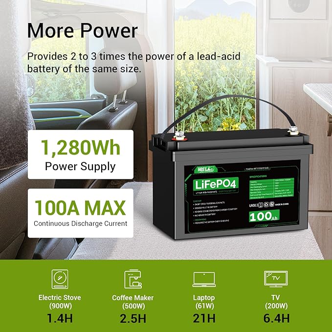 HQST LiFePO4 Battery 100ah Lithium Battery, 12V Lithium Iron Phosphate Battery Deep Cycle Marine Battery, 10 Year Lifetime with Low & High Temp Protection for RV, Trolling Motor, Boat-3 Pack