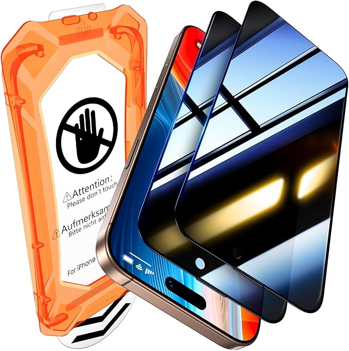 UniqueMe for iPhone 16 Pro Privacy Screen Protector - [Military Grade Shatterproof & 9H+ Hardness] Screen Protector 16 Pro Tempered Glass Full Coverage Protection, Easy to install, 2 Packs