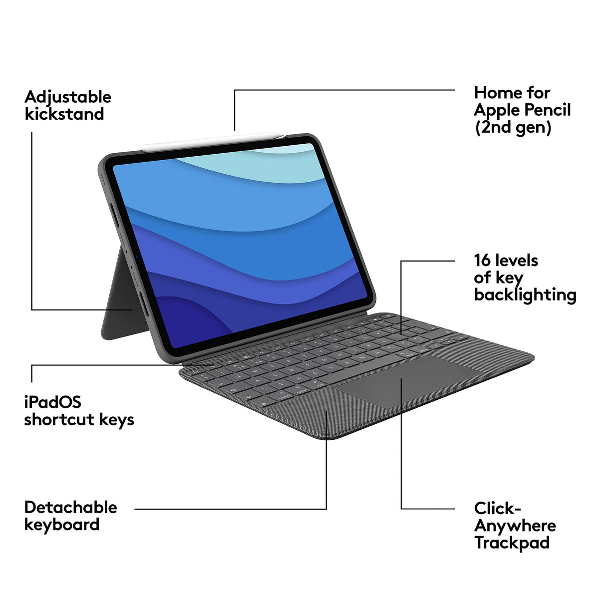Logitech Combo Touch iPad Pro 11-inch Keyboard Case - Oxford Gray