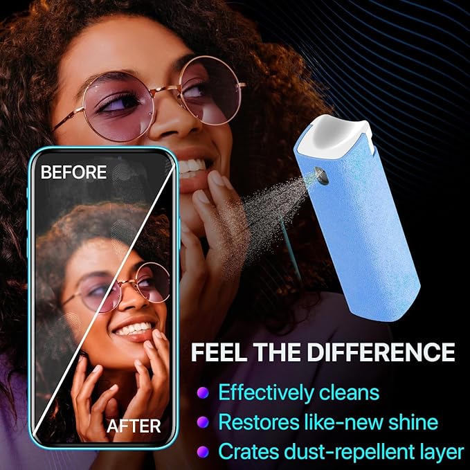 Mini Screen Cleaner Spray – Finger Proof Screen Cleaner for Smartphones, iPads, MacBooks, Laptops, Car Screens, Touchscreens – 3in1 Mist Cleaner, Microfiber Cloth and Protective Cover (Cream)