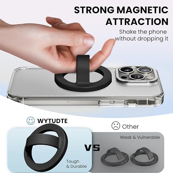 Magnetic Silicone Ring Grip Phone Holder, Loop Grip Phone Holder,Magnetic Phone Loop,Magsafe Phone Grip,Compatible with Magsafe for iPhone 16/15/14/13/12 Series (Black)