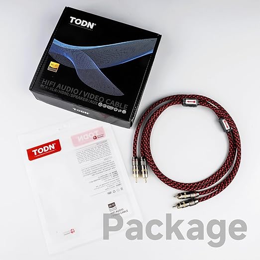 TODN HiFi RCA Cables, Audiophile 2 RCA Male to Male Shielded Audio Cable for Home Stereo Systems, Premium 4-Core Oxygen-Free Copper (4.9ft/1.5m, 1 Pair)