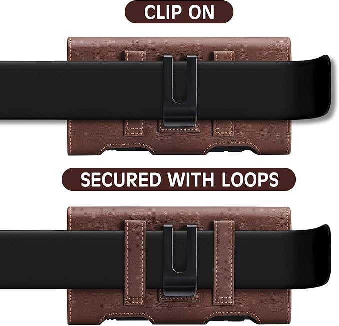 BECPLT for iPhone 17 Pro 17/16/15/14/13/12/11 Pro Holster Case Leather Pouch Case Holster with Belt Clip & Belt Loops with Card Holder for Galaxy S25 S24 S23 S22 S21 5G -Brown
