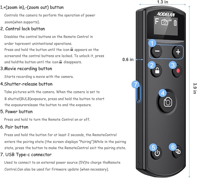 for Fuji Camera Rechargeable Shutter Release, AODELAN Wireless Remote Control Compatible with Fujifilm X-T30 II,X-S10,X-H2,X-H2S,X-T3,X-T4,X-T5,X-S20,X-T30,X-T50,X-M5,X100VI,X-E5,X Half