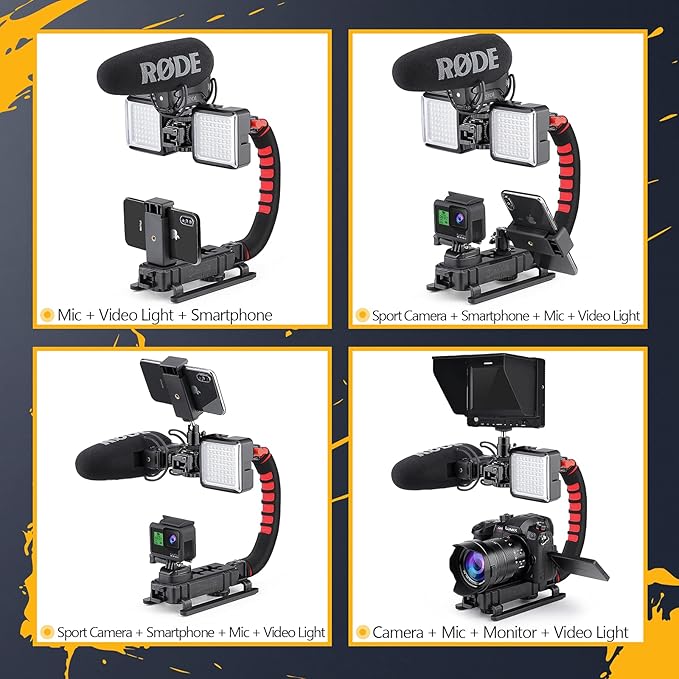 Zeadio Camera Smartphone Stabilizer, Handle Grip Handheld Video Rig, Compatibility with All Camera, Camcorder, Action Camera, DSLR and for All iPhone and Android Smartphones