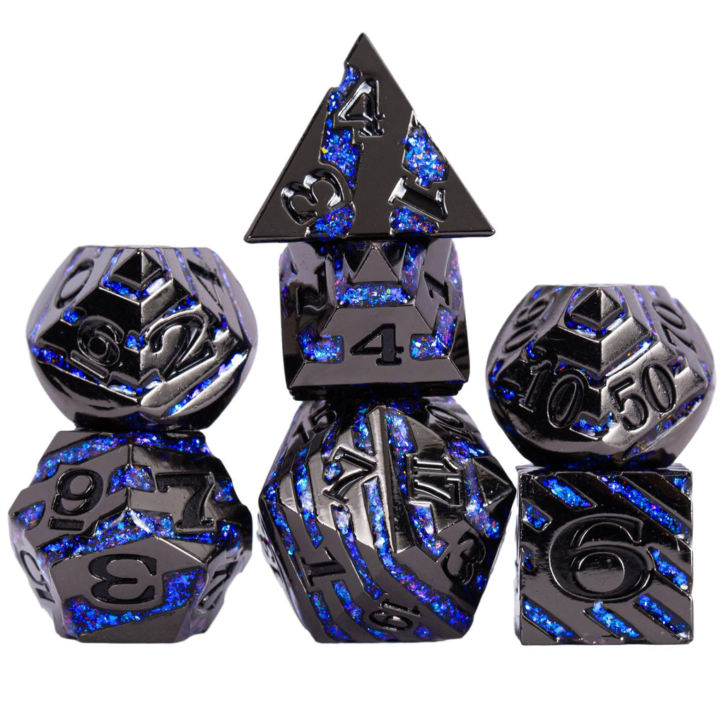 Maywin Inlay Metal Dice Set 7pcs, Luxury DND Dice with Decorative Inlay, Heavy Zinc Alloy RPG Dice for Tabletop Games