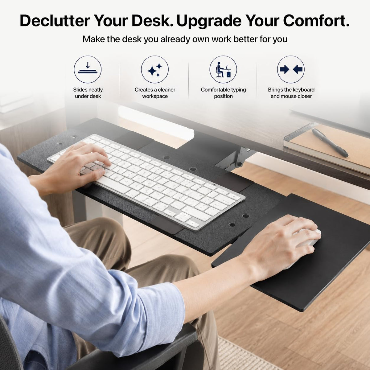 KT1 Ergonomic Keyboard Tray Under Desk, Under Desk Slide Out Tray with Adjustable Height and Tilt, Easy to Slide and Swivel 360 Degree, Keyboard Drawer with Adjustable Mouse Pad