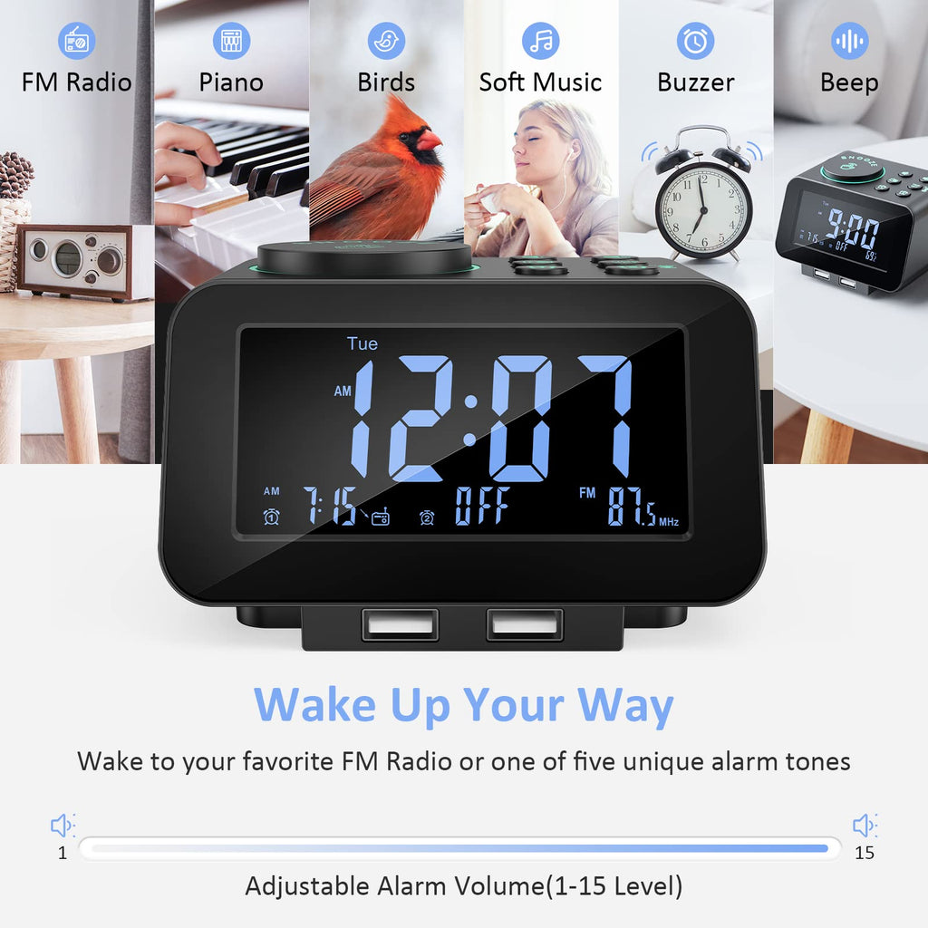 uscce Digital Dual Alarm Clock Radio for Bedrooms with 0-100% Dimmer