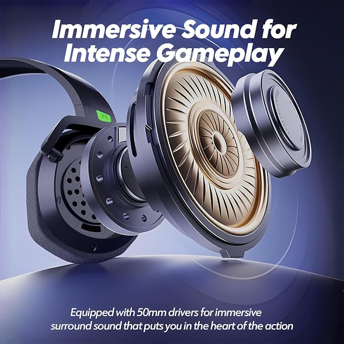 NUBWO G06 Dual Wireless Gaming Headset with Microphone for PS5, PS4, PC - 23ms Low Latency Audio - 100-Hour of Playtime - 50mm Drivers (Black-Green)