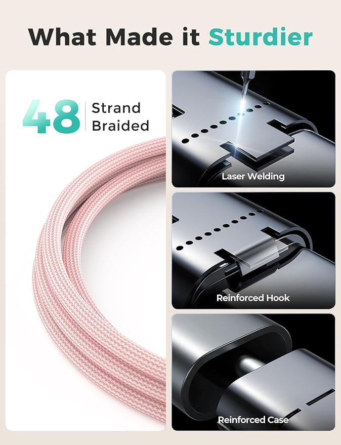 2Pack Pink-Travel Essentials 3 in 2 USB C Cable for Watch Charger Phone Charger USB C Multi Fast Charging Cable Compatible with Watch Ultra/SE/10/9/8/7/6/5/4/3/2/1 & Phone 16/15/14/Galaxy S23-4FT