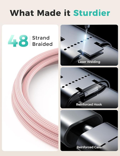 Amasuki Pink-Upgraded 3 in 2 USB C Cable for Watch Charger Phone Charger USB C Multi Fast Charging Cable Compatible with Watch Ultra/SE/10/9/8/7/6/5/4/3/2/1 & Phone 16/15/14/Galaxy S23-4FT