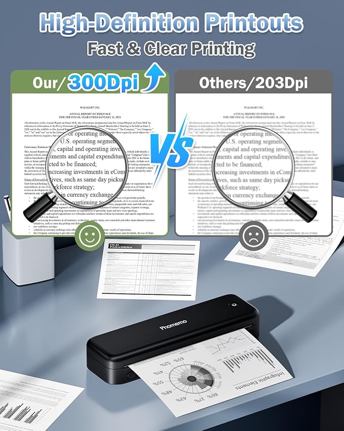 Phomemo M834 Portable Printer Wireless for Travel Upgraded, Bluetooth Thermal Printer 8.5" x 11"&A4, Compatible with iOS,Android & PC,Inkless Mobile Printers for Travel,Office,School,Home,Black