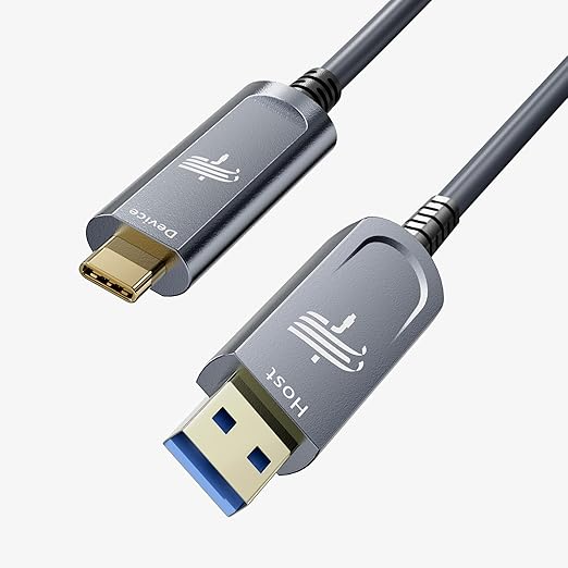 Fiber Optic USB A to USB C Cable(50ft),High Speed 10Gbps USB 3.2 Gen2 Active Optical Cable for VR, Webcam, Laptop,Camera,Projector etc,Grey