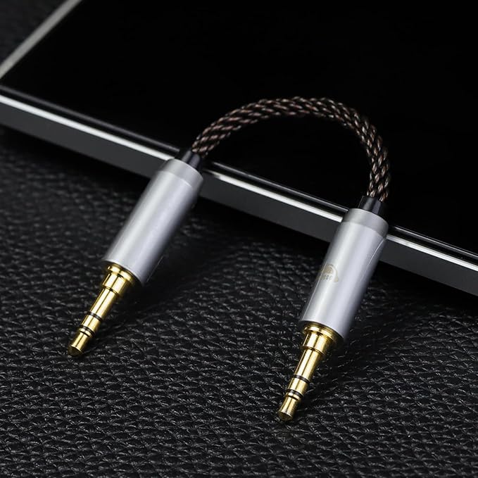 okcsc 4.4MM Male to 3.5MM Pro Male Ultra Short Hifil Male to Male AUX Audio Cable OFC Pair Recording Cable Wire-Breakage-Prevention Design Adoption of 8-Core Braided Structure 5.82 inch
