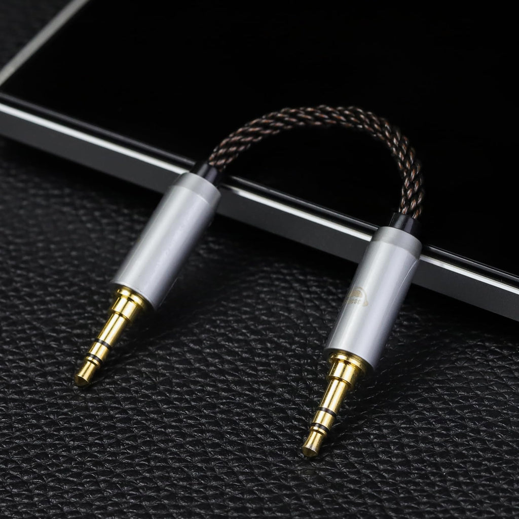 okcsc 4.4MM Male to 3.5MM Pro Male Ultra Short Hifil Male to Male AUX Audio Cable OFC Pair Recording Cable Wire-Breakage-Prevention Design Adoption of 8-Core Braided Structure 5.82 inch
