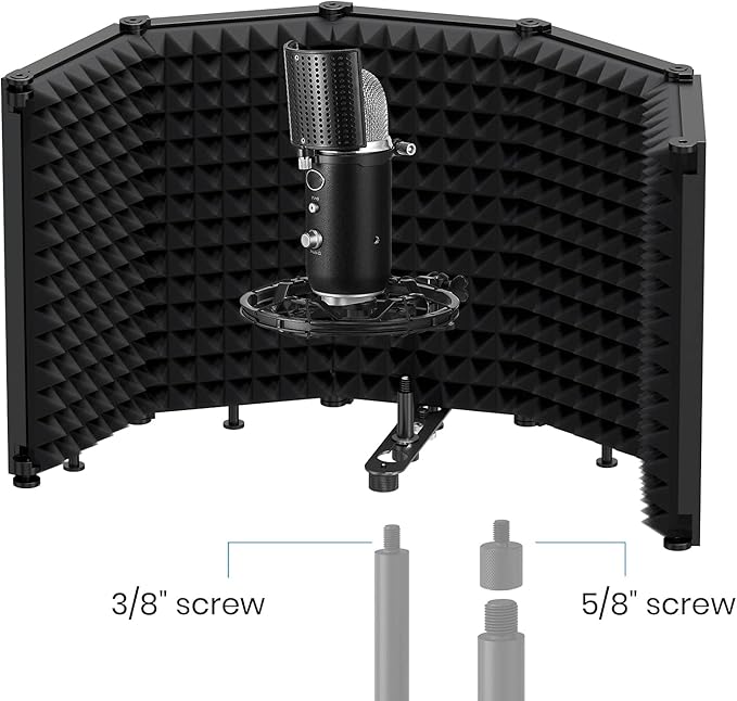 Moukey Microphone Insulation Sound Insulation Sound Shield Isolation, 5 Sides Microphone Sound-Absorbing Foam Reflector for Recording Studio, Podcasts, Vocals and Broadcasting