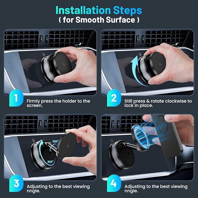 Magnetic Phone Holder for Car, Suction Cup Phone Mount, Foldable Vacuum Magnetic Phone Holder with Adjustable Swivel Lock, 360°Adjustable Phones Stand for All Smartphones,Cars, Trucks,Home,Gym