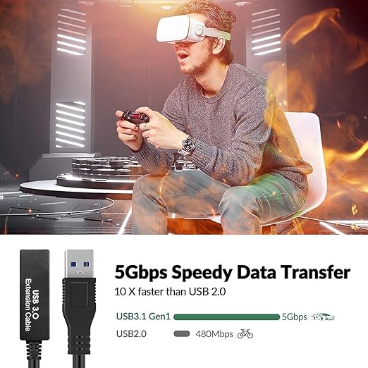 100FT USB 3.0 Active Extension Cable, USB 3.0 Extension Cord A-Male to A-Female, With High-Speed Data Signal Amplifier, Compatible With Quest 3,VR,Rift,360 Kinect,Xbox,Webcam,PS4, HD Camera or More