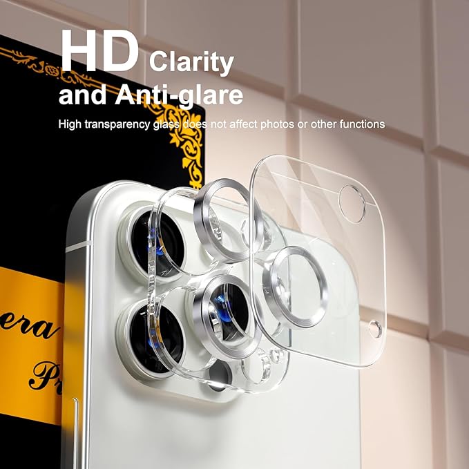 beuxece for 6 Pack iPhone 16 Pro/iPhone 16 Pro Max Camera Lens Protector [Drop Protection] [Case Friendly] [Easy Installation] 9H Tempered Glass Camera Screen Protector Cover, CD Silver