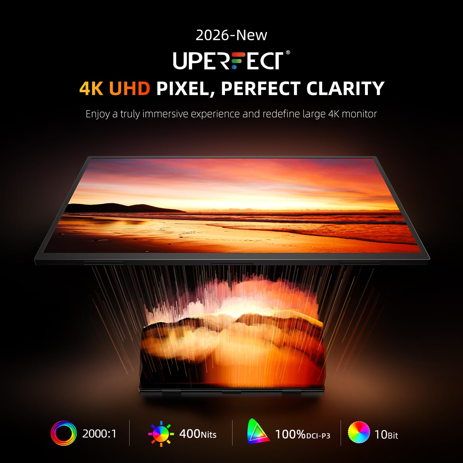 UPERFECT Portable Monitor 4K 24" QLED, 400 Nits 145% sRGB Large Monitor