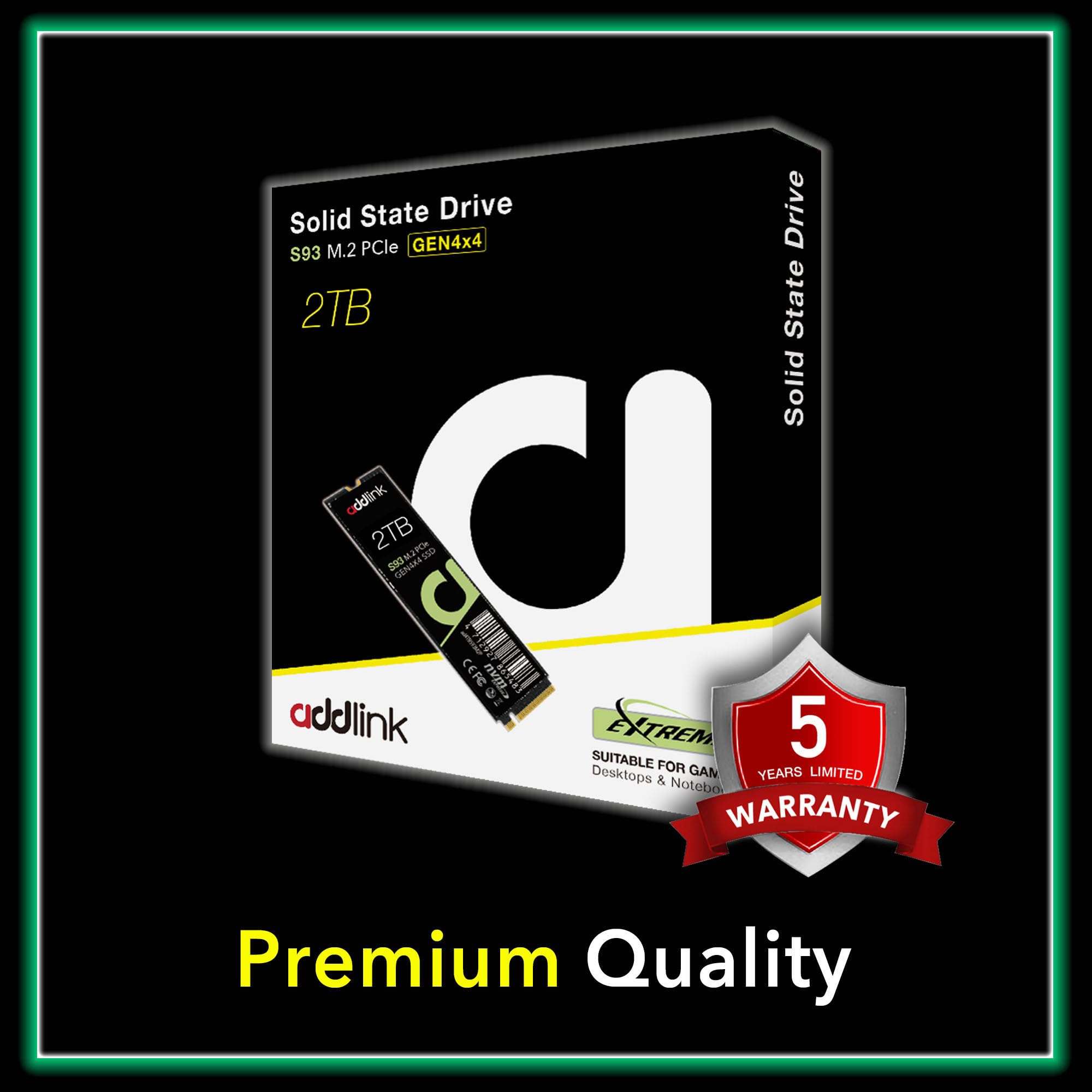 Addlink S93 2TB PCIe 4.0 M.2 Gen 4 Memory Expansion SSD, Up to 7400 MB/s, Internal Solid State Drive with HMB Technology for Laptop, Gaming and Creators