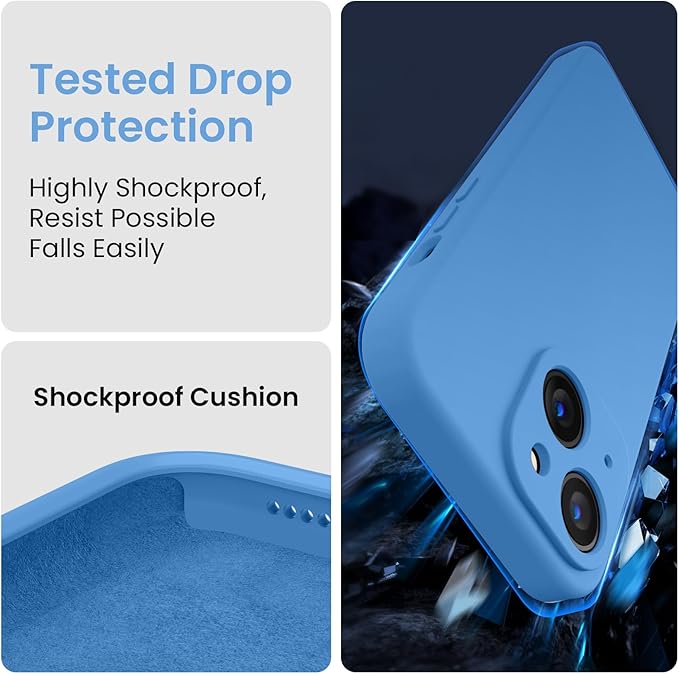 FireNova Designed for iPhone 15 Case, Silicone Upgraded [Camera Protection] Phone Case with [2 Screen Protectors], Soft Anti-Scratch Microfiber Lining Inside, 6.1 inch, Blue